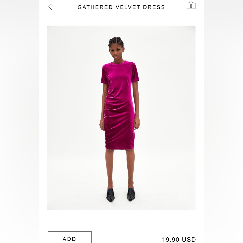 Zara Gathered Velvet Dress